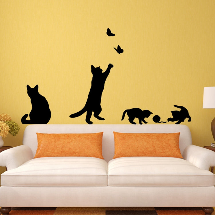 Cat Playing Butterfly Wall Sticker Detachable Decorative Applique Bedroom Kitchen Decoration, Cat Playing Butterfly Wall Sticker