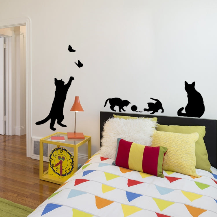 Cat Playing Butterfly Wall Sticker Detachable Decorative Applique Bedroom Kitchen Decoration, Cat Playing Butterfly Wall Sticker