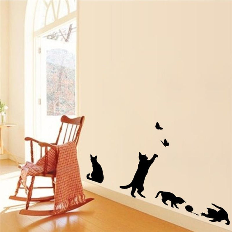 Cat Playing Butterfly Wall Sticker Detachable Decorative Applique Bedroom Kitchen Decoration, Cat Playing Butterfly Wall Sticker