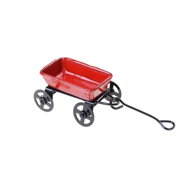 1:12 Mini Cute Dollhouse Miniature Metal Red Small Pulling Cart Garden Furniture Accessorie Toy For Home Decor Gift