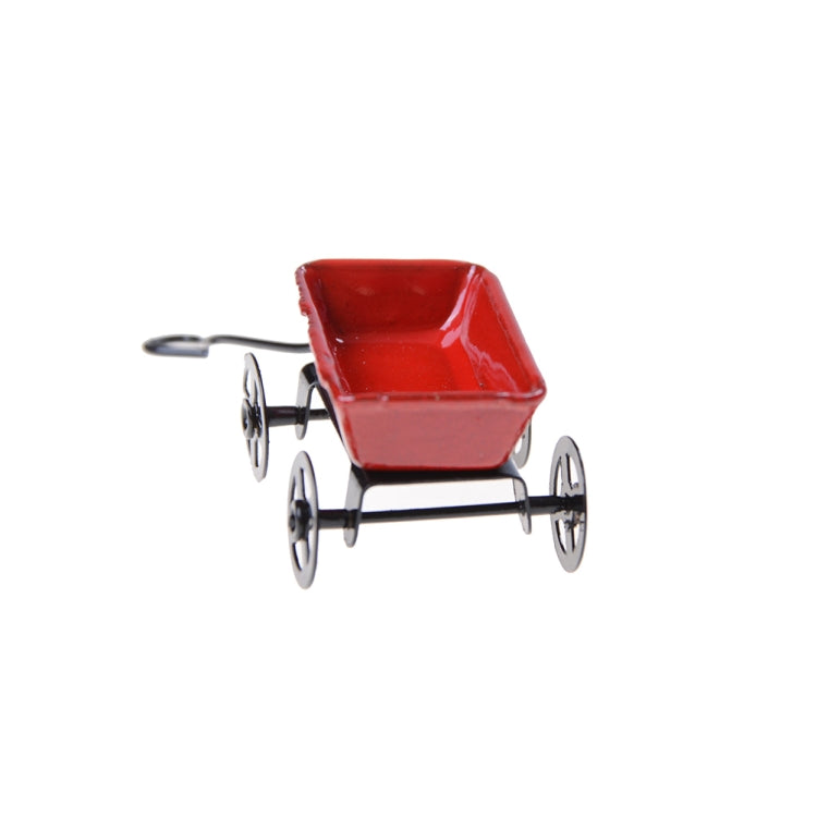 1:12 Mini Cute Dollhouse Miniature Metal Red Small Pulling Cart Garden Furniture Accessorie Toy For Home Decor Gift, Red Small Pulling Cart