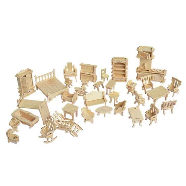 Miniature Doll Furniture 3D Wooden Puzzle DIY Architectural Model Children's Toys Gifts, 3D Wooden Puzzle