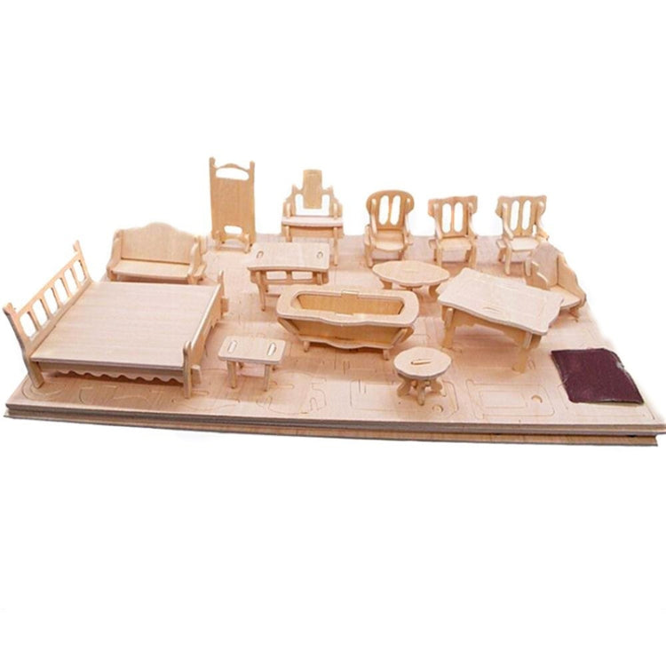 Miniature Doll Furniture 3D Wooden Puzzle DIY Architectural Model Children's Toys Gifts, 3D Wooden Puzzle
