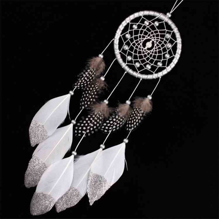 White Dream Catcher Wall Car Hanging Decoration Silver Feather Core Bead Handmade Dreamcatcher