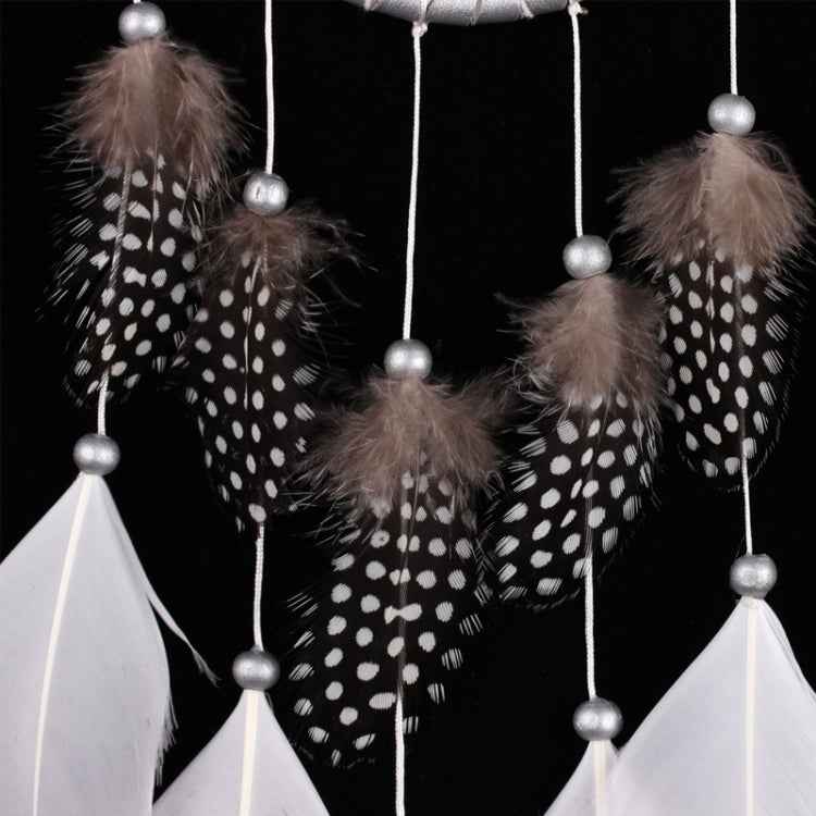White Dream Catcher Wall Car Hanging Decoration Silver Feather Core Bead Handmade Dreamcatcher