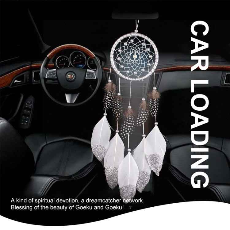 White Dream Catcher Wall Car Hanging Decoration Silver Feather Core Bead Handmade Dreamcatcher