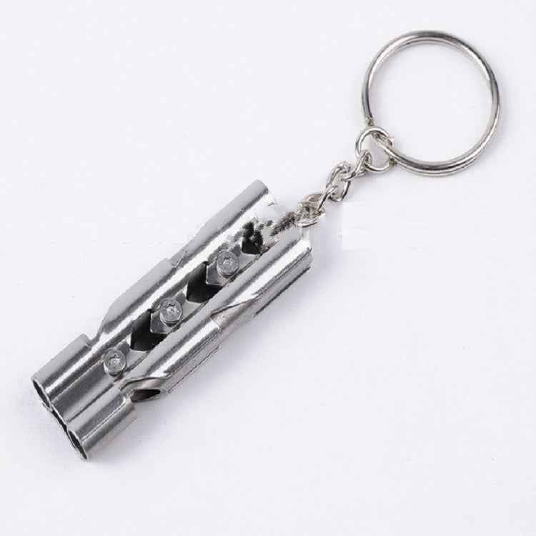 Outdoor High-decibel Stainless Steel Self-protection Double Tube Survival Whistle with Key Ring, Whistle (Silver), Whistle (Black), Whistle (titanium)