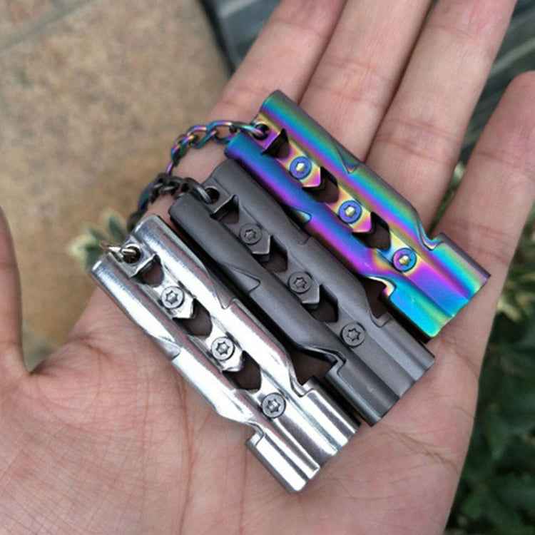 Outdoor High-decibel Stainless Steel Self-protection Double Tube Survival Whistle with Key Ring, Whistle (Silver), Whistle (Black), Whistle (titanium)