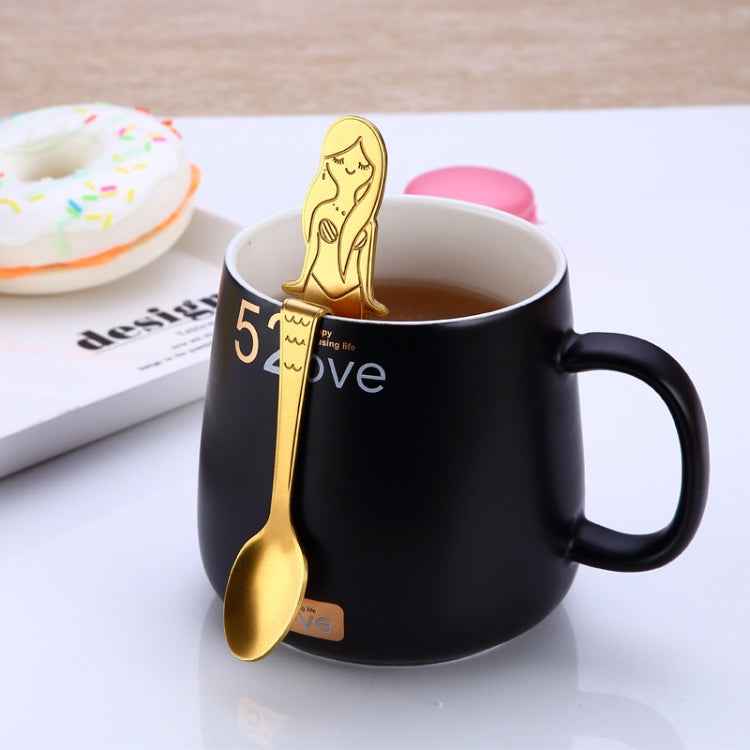 Creative Coffee Spoon Mermaid Shape Handle Spoons Flatware Drinking Tools, Black, Gold, Symphony, Rose Gold, True Color