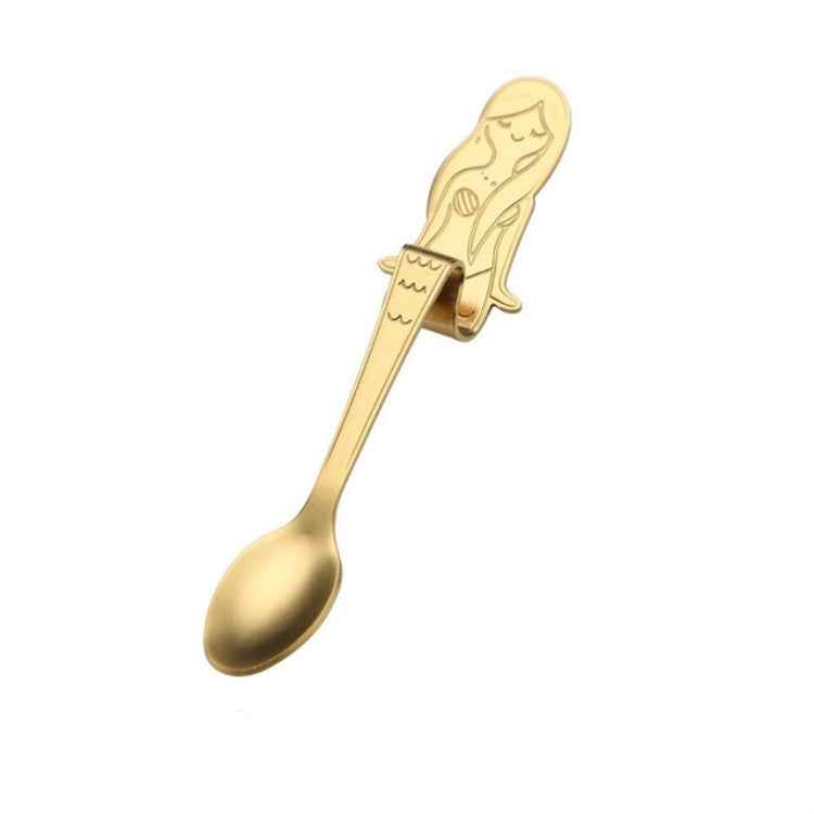 Creative Coffee Spoon Mermaid Shape Handle Spoons Flatware Drinking Tools, Black, Gold, Symphony, Rose Gold, True Color