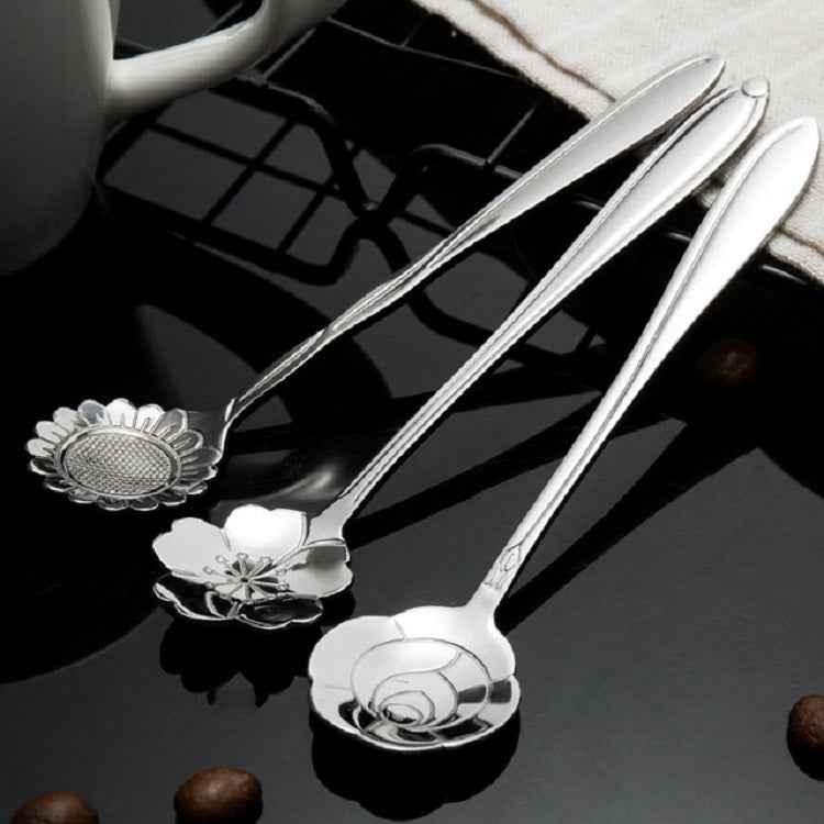 3 PCS Stainless Steel Household Creative Flower Spoon Coffee Stirring Spoon, Cherry Blossom Spoon, Rose Flower Spoon, Sun Flower Spoon, Sunflower Spoon, Pansy Flower Spoon, Bellflower Spoon, Plum Flower Spoon, Cosmos Flower Spoon