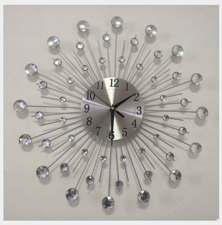 Creative Wall Clock Crystal Silver Wrought Iron Wall Clock Personality Art Decoration Living Room Bedroom Clock