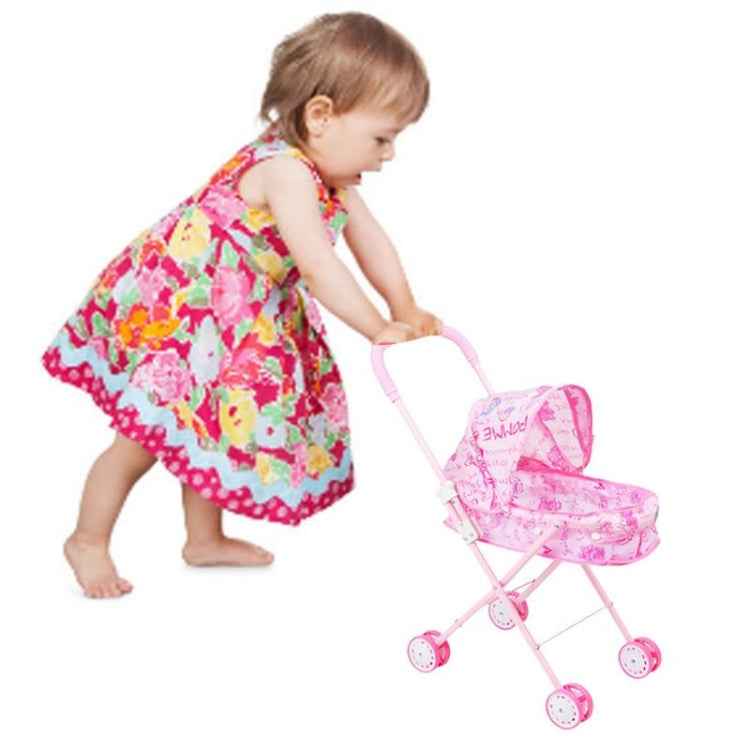 Children Doll House Toys Folded Canopy Iron Stroller