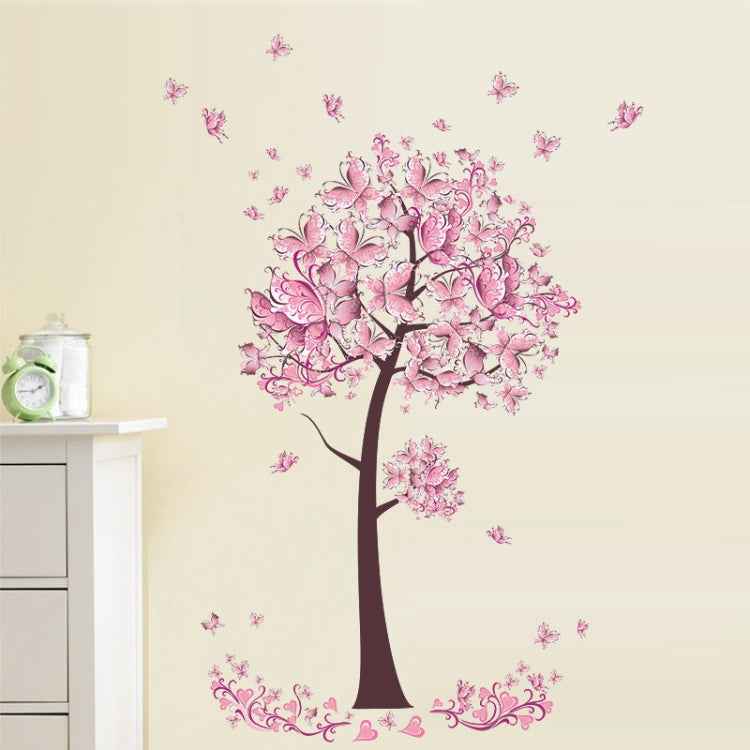2 PCS Tree Flower Floral Butterflies Wall Stickers Decals Living Room Bedroom TV Sofa Background Decor Wall Decals Mural