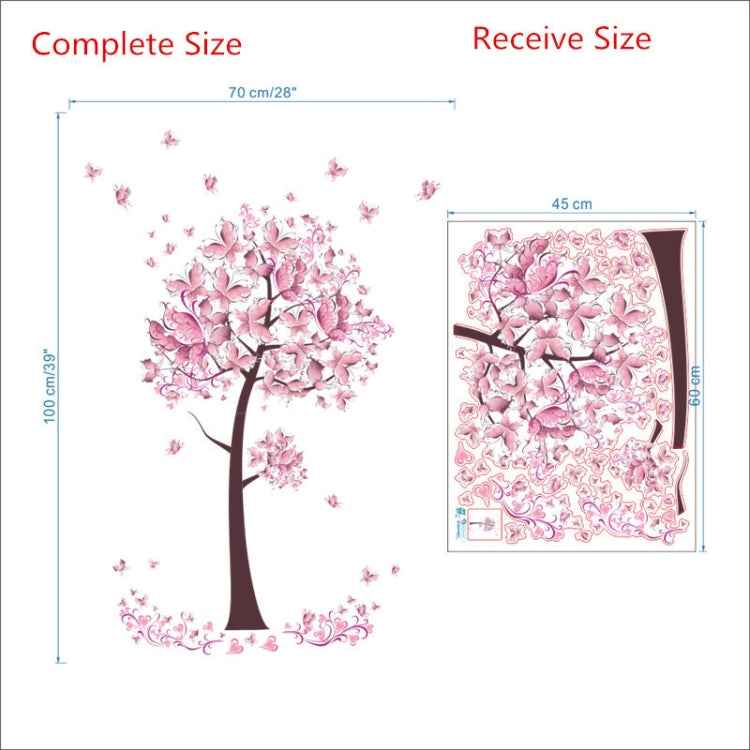 2 PCS Tree Flower Floral Butterflies Wall Stickers Decals Living Room Bedroom TV Sofa Background Decor Wall Decals Mural