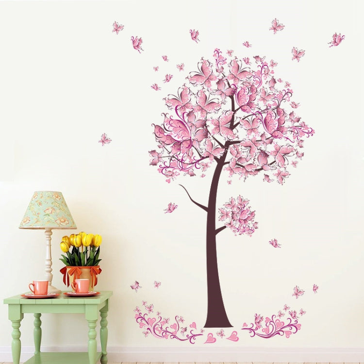 2 PCS Tree Flower Floral Butterflies Wall Stickers Decals Living Room Bedroom TV Sofa Background Decor Wall Decals Mural, Tree Flower