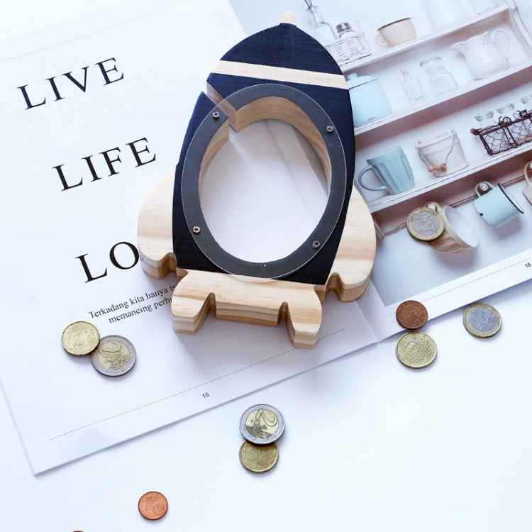 Nordic Wood Rocket Money Box Toys Living Room Decoration Piggy Bank