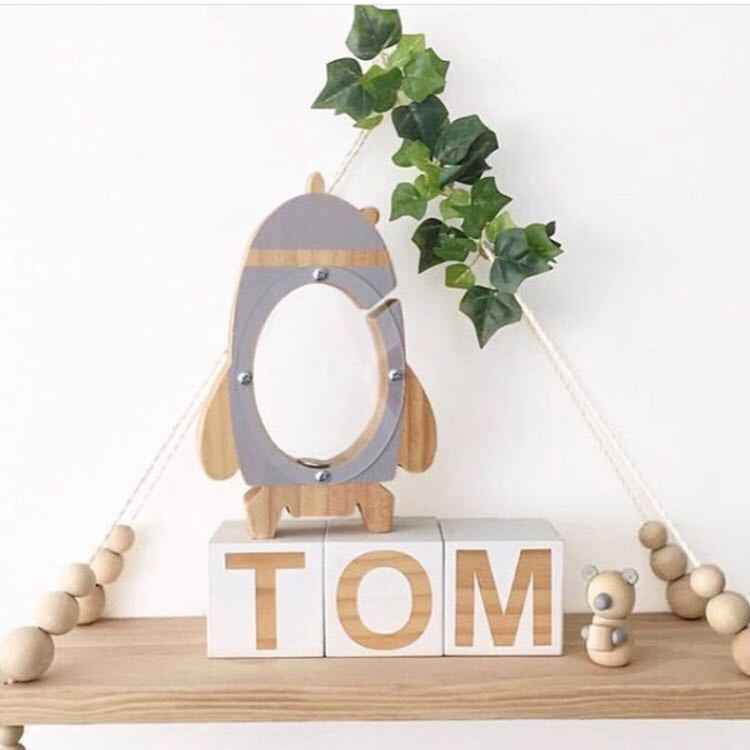 Nordic Wood Rocket Money Box Toys Living Room Decoration Piggy Bank