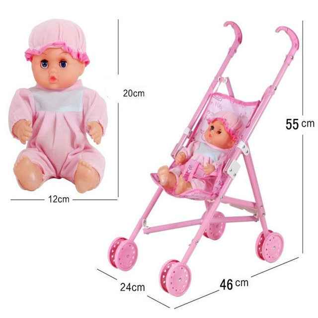 Mini Doll House Plastic Baby Stroller Set Children Educational Toys, Random Color Delivery