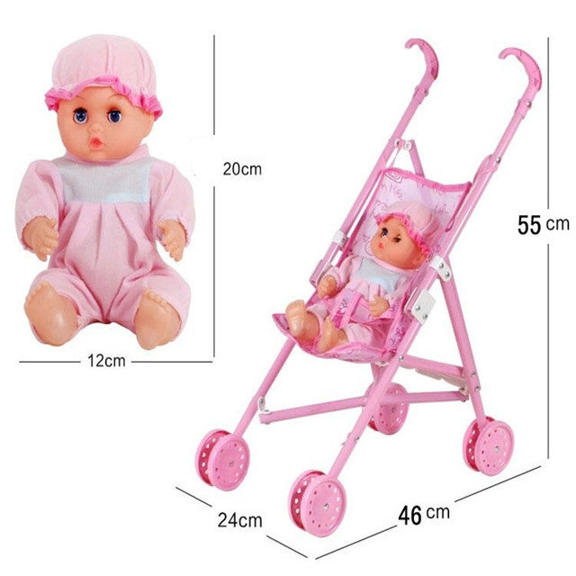Mini Doll House Plastic Baby Stroller Set Children Educational Toys, Random Color Delivery, Baby Stroller Set