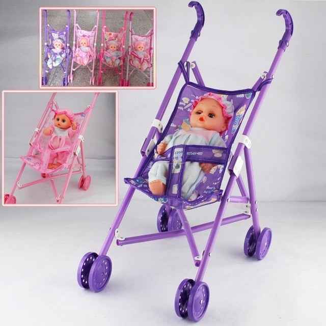 Mini Doll House Plastic Baby Stroller Set Children Educational Toys, Random Color Delivery