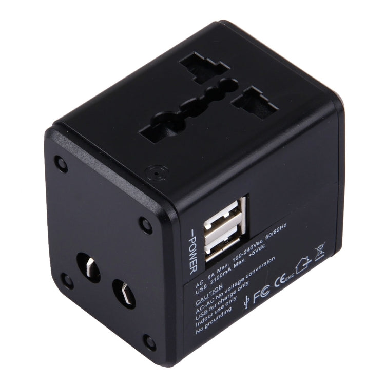 Adaptador de enchufes universales de viaje ocultables con dos puertos USB integrados y cargador para EE. UU., Reino Unido, Australia y la UE.