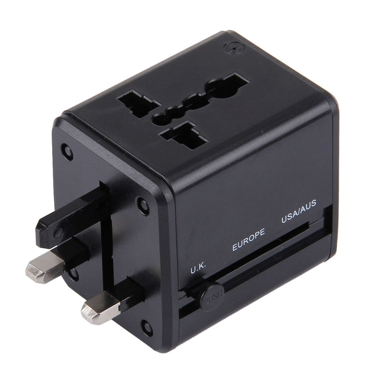 Adaptador de enchufes universales de viaje ocultables con dos puertos USB integrados y cargador para EE. UU., Reino Unido, Australia y la UE.