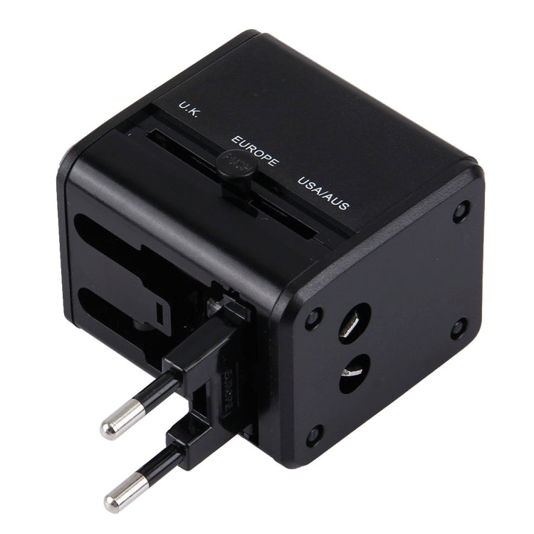 Adaptador de enchufes universales de viaje ocultables con dos puertos USB integrados y cargador para EE. UU., Reino Unido, Australia y la UE.