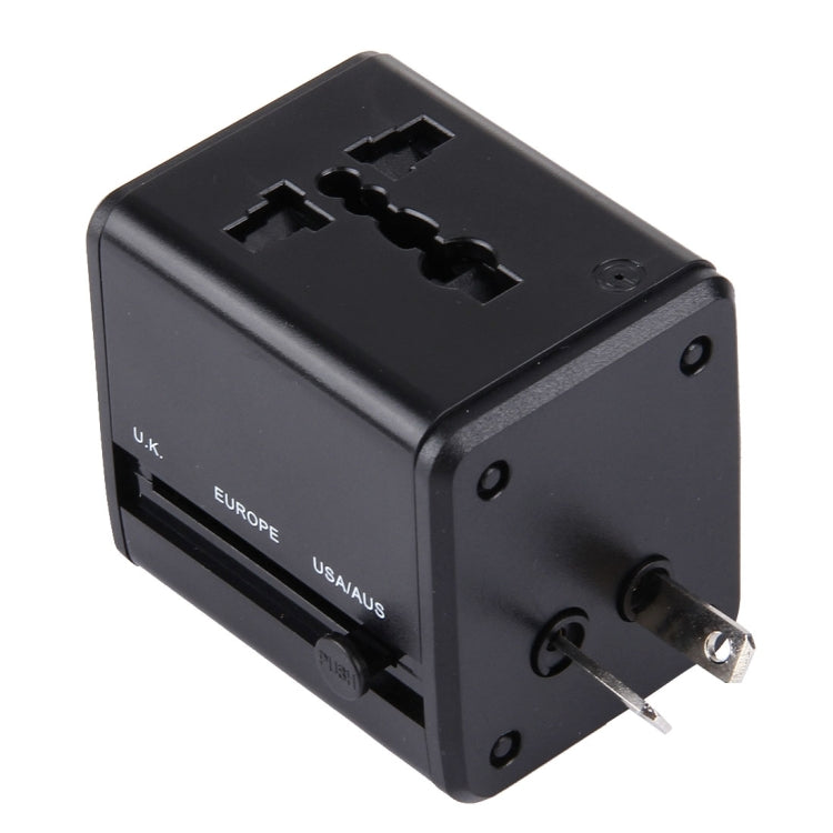 Adaptador de enchufes universales de viaje ocultables con dos puertos USB integrados y cargador para EE. UU., Reino Unido, Australia y la UE.