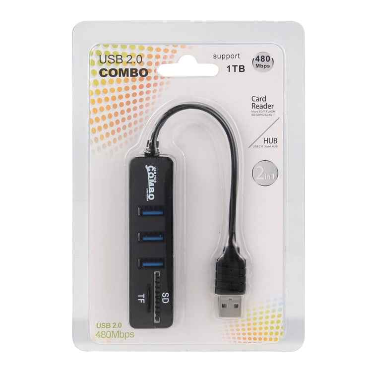 2 in 1 USB 2.0 480Mbps 3 Ports HUB COMBO + Micro SD / T-FLASH SD / SDHC / SDXC Card Reader for Windows XP / Vista / 8.1 / 7 / 8, MAC, etc