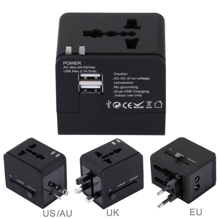 5V 2.1A Dual USB Power Socket Charger Adapter, UK / EU / US / AU Plug