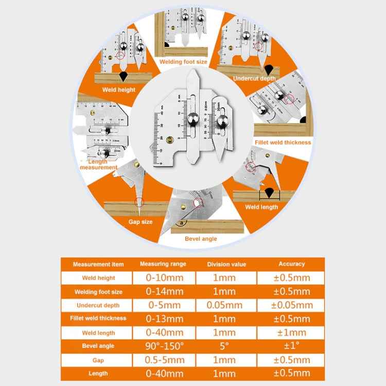 HJC40B Stainless Steel Welding Inspection Gauge Measuring Ruler