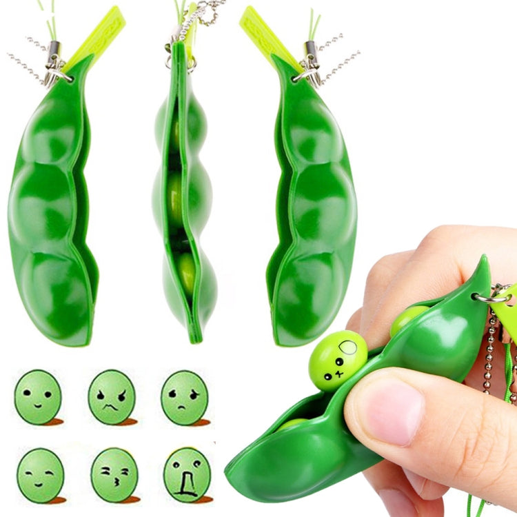 3 PCS Creative Extrusion Pea Soybean Stress Relief Toy Key Pendant, Random Expression Delivery, Extrusion Pea