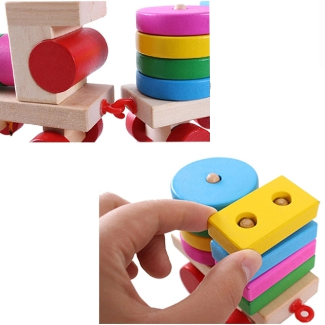 Wooden Train Shape Building Blocks Toy Baby Early Learning Training Toy, Train Shape