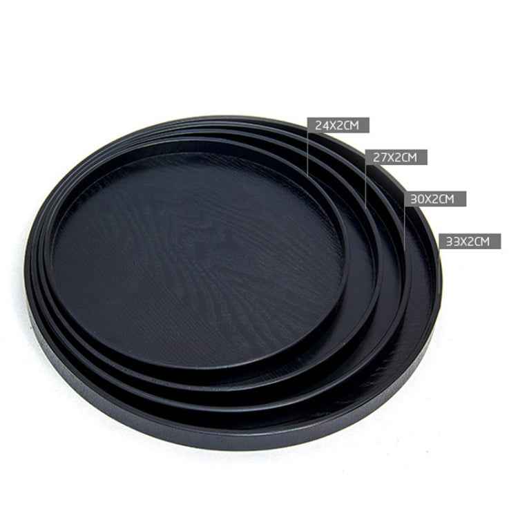 Creative Round Solid Wood Tea Tray Hotel Wooden Tay Storage Tray, Diameter: 30cm, Black, Diameter: 30cm
