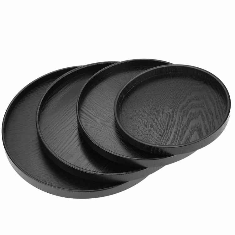 Creative Round Solid Wood Tea Tray Hotel Wooden Tay Storage Tray, Diameter: 30cm, Black, Diameter: 30cm