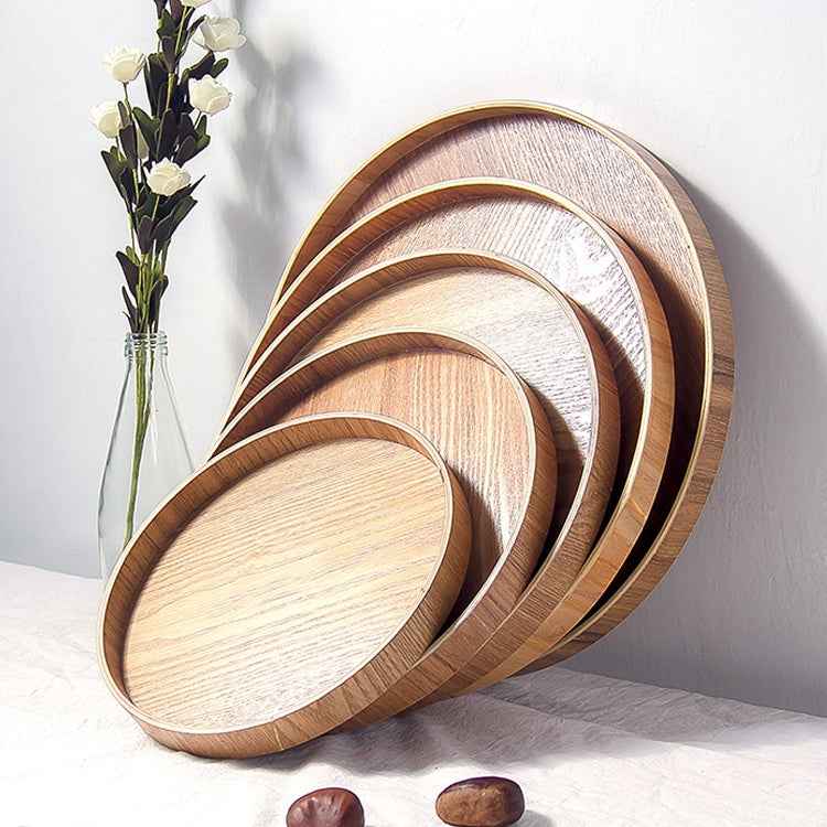Creative Round Solid Wood Tea Tray Hotel Wooden Tay Storage Tray, Diameter: 37.5cm
