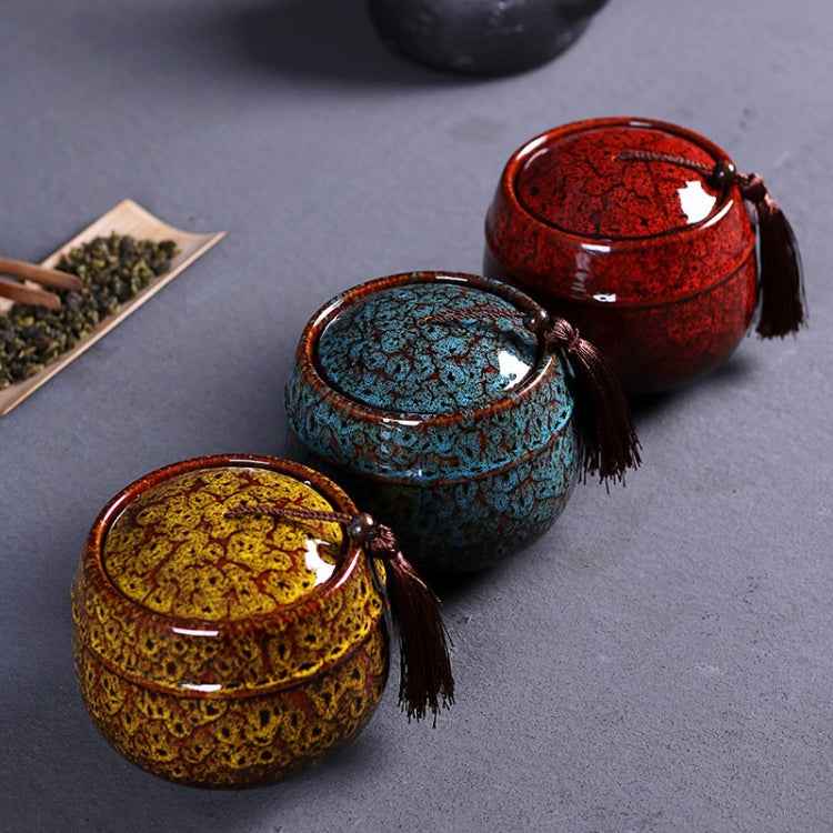 Kiln Transmutation Ceramic Mini Tea Pot Storage Moisture-proof Can Sealed Tea Tank