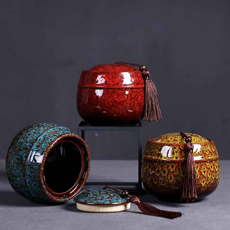 Kiln Transmutation Ceramic Mini Tea Pot Storage Moisture-proof Can Sealed Tea Tank