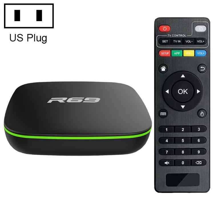R69 1080P HD Smart TV BOX Android 4.4 Media Player with Remote Control, Quad Core Allwinner H3, RAM: 1GB, ROM: 8GB, 2.4G WiFi, LAN, EU Plug
