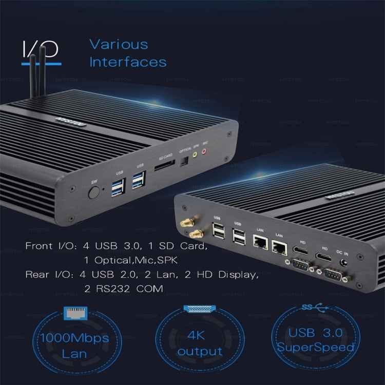 HYSTOU P05B-I3-5005U-2C Fanless Mini PC Intel Core i3 5005u Processor Quad Core up to 2.0GHz, RAM: 16G, ROM: 256G, Support Win 7 / 8 / 10 / Linux