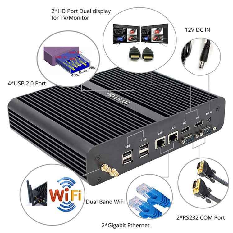 HYSTOU P05B-I3-5005U-2C Fanless Mini PC Intel Core i3 5005u Processor Quad Core up to 2.0GHz, RAM: 16G, ROM: 256G, Support Win 7 / 8 / 10 / Linux