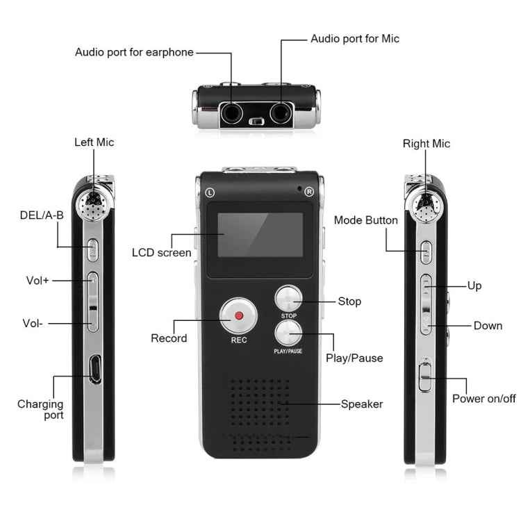 SK012 8GB Smart Noise Reduction HD Voice Recording Pen, Black 8GB