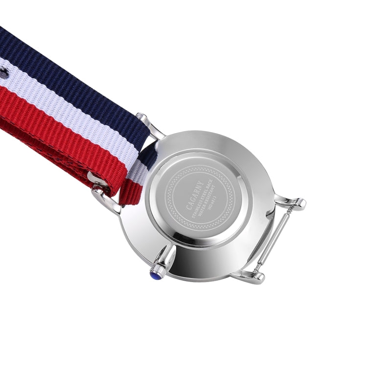 CAGARNY 6813 Concise Style Ultra Thin Quartz Wrist Watch with Striped Nylon Band for Women, CAGARNY 6813