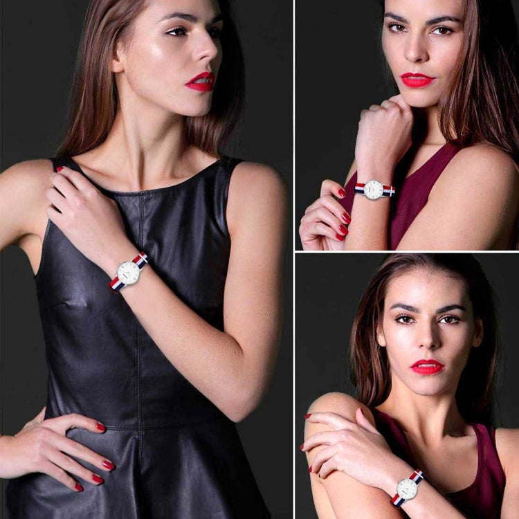 CAGARNY 6813 Concise Style Ultra Thin Quartz Wrist Watch with Striped Nylon Band for Women, CAGARNY 6813