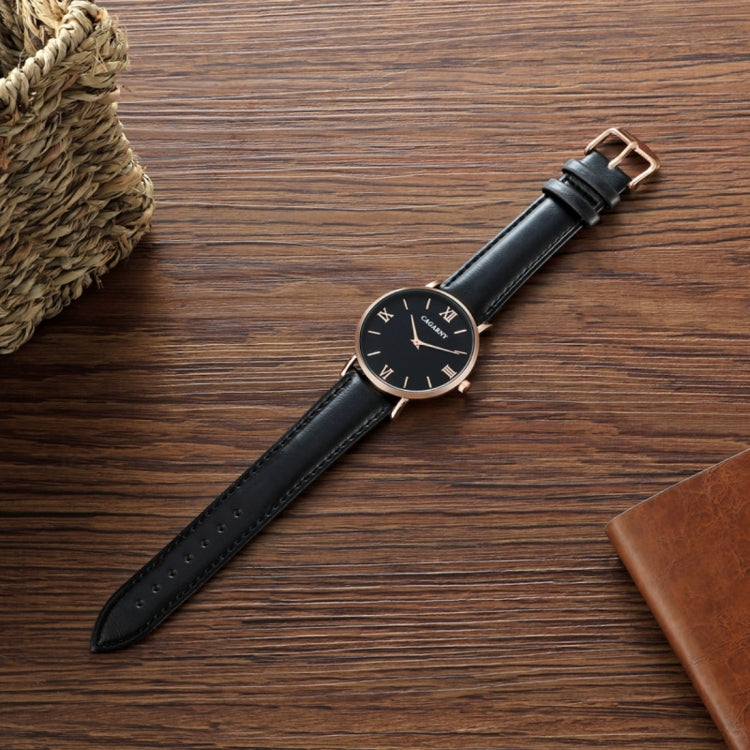 CAGARNY 6812 Round Dial Alloy Case Fashion Couple Watch Men & Women Lover Quartz Watches with PU Leather Band, CAGARNY 6812 (Black)