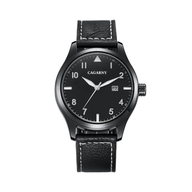 CAGARNY 6862 Round Dial Alloy Case Fashion Men Quartz Watch with PU Leather Band, CAGARNY 6862 Quartz Wristwatch (Black)