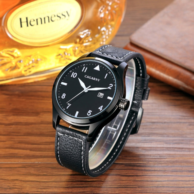 CAGARNY 6862 Round Dial Alloy Case Fashion Men Quartz Watch with PU Leather Band, CAGARNY 6862 Quartz Wristwatch (Black)