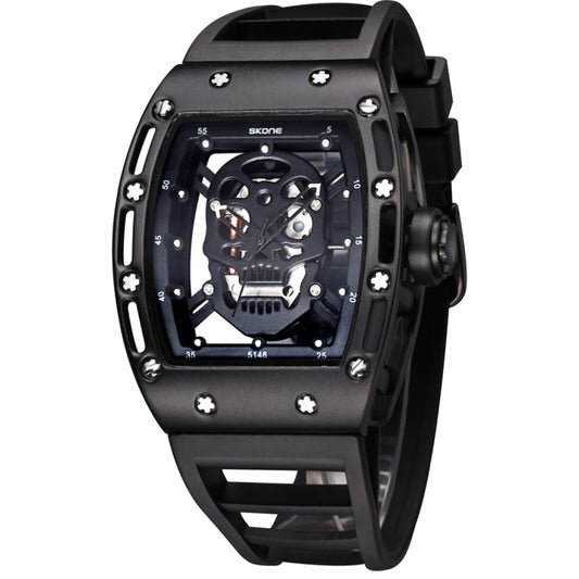 SKONE 3987 Luminous Hollow Skeleton Dial Men Quartz Watch with Silicon Band
