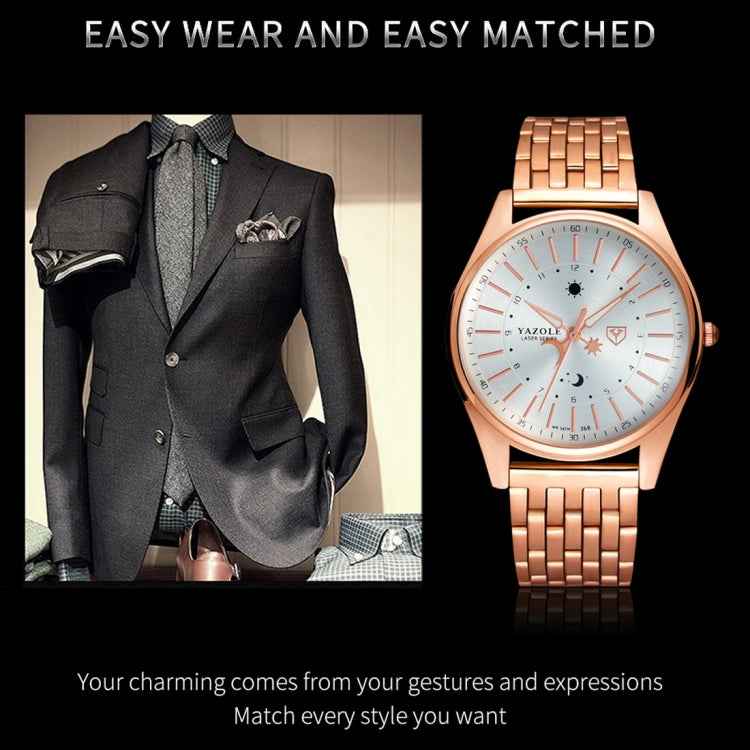 YAZOLE 368 Men Fashion Business Steel Strap Band Quartz Wrist Watch, Luminous Points